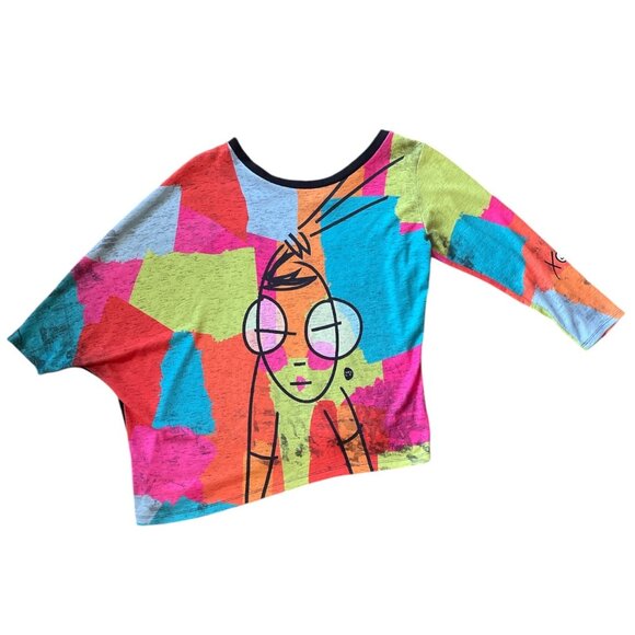 Volt Design Womens Asymmetric Colorful Graphic Wearable Art Sweater Size 2 - Picture 2 of 8